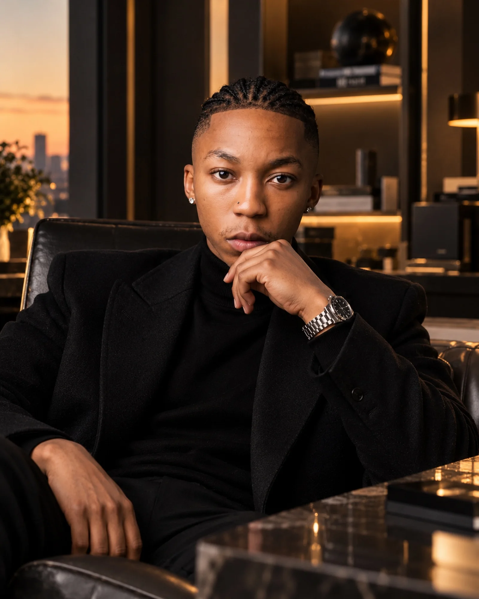 Dexter Moyana in a dark editorial portrait